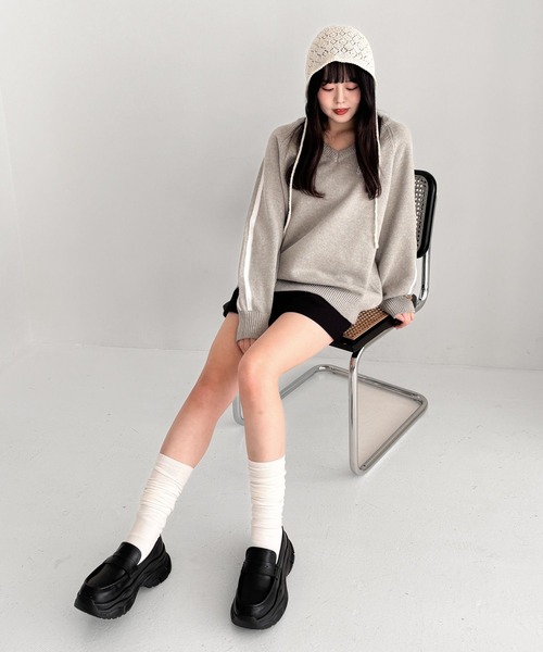 Heather（ヘザー）の「ラメニットボンネット  323486（ニットキャップ/ビーニー・レディース・アイボリー/ブラック・ONE SIZE）」の5枚目の写真