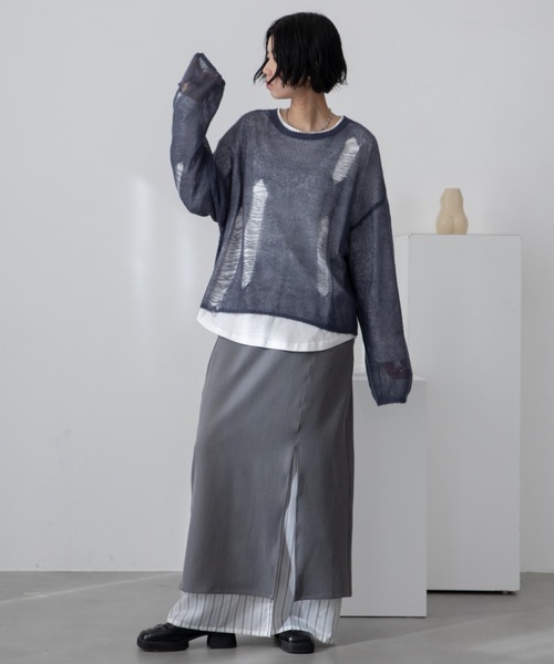 HONEST様♡専用ページです ダメージオーバーシアーニット/オーバーTシャツSet/ユニセックス
