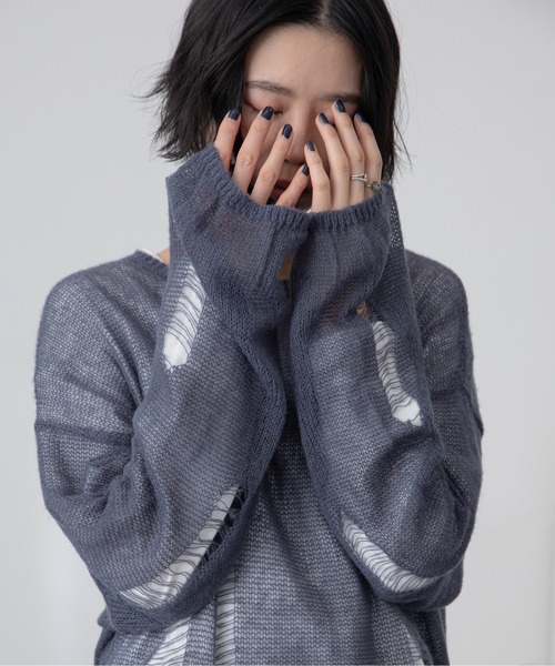 ゆのページ セール】ダメージオーバーシアーニット/オーバーTシャツSet/ユニ