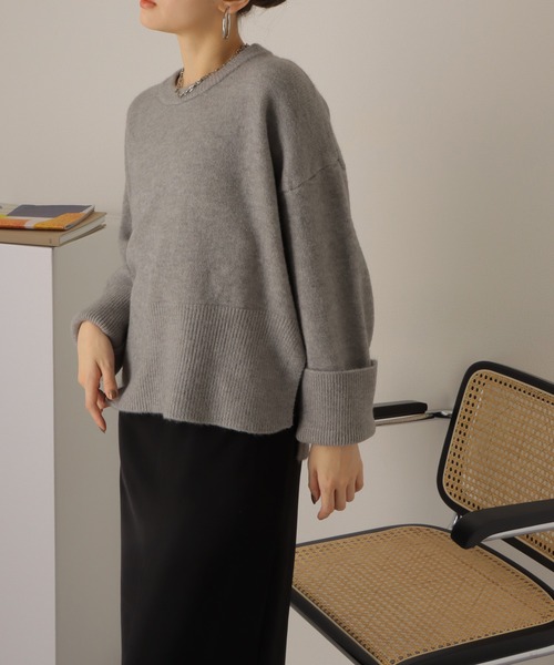 LAULEN（ローレン）の「oversize lib knit pullover /リブ切り替え オーバーサイズ ニット（ニット/セーター・レディース・アイボリー/グレー・FREE）」の5枚目の写真