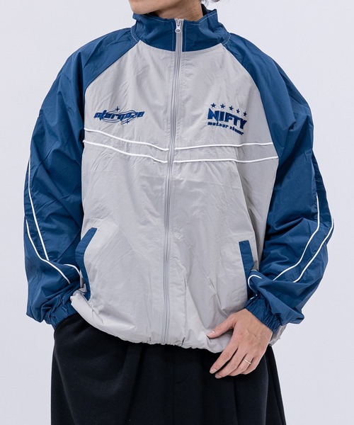セール】【13】袖ライン ナイロン ジップアップブルゾン