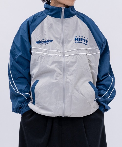 13】袖ライン ナイロン ジップアップブルゾン（ナイロンジャケット