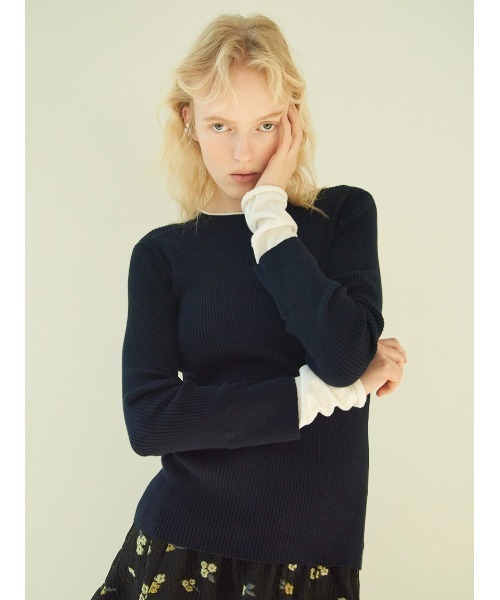 セール】バイカラー袖口レイヤードリブニット（ニット/セーター