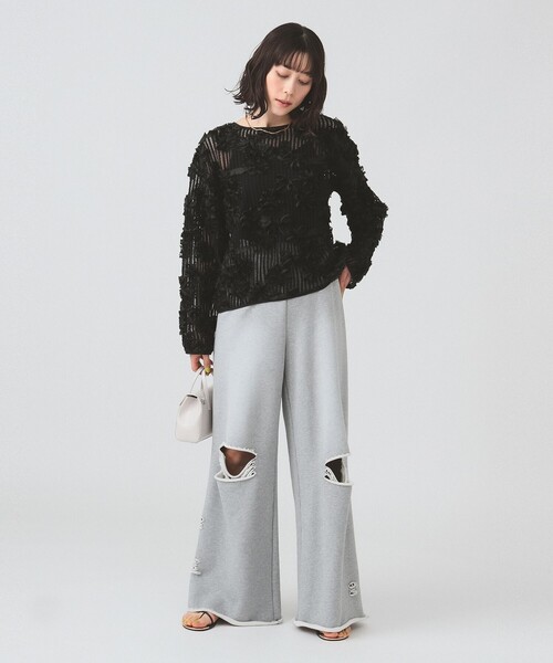 Ray BEAMS（レイビームス）の「メッシュ テープ シシュウ トップス（Tシャツ/カットソー・レディース・ホワイト系その他6/ブラック・ONE SIZE）」の8枚目の写真