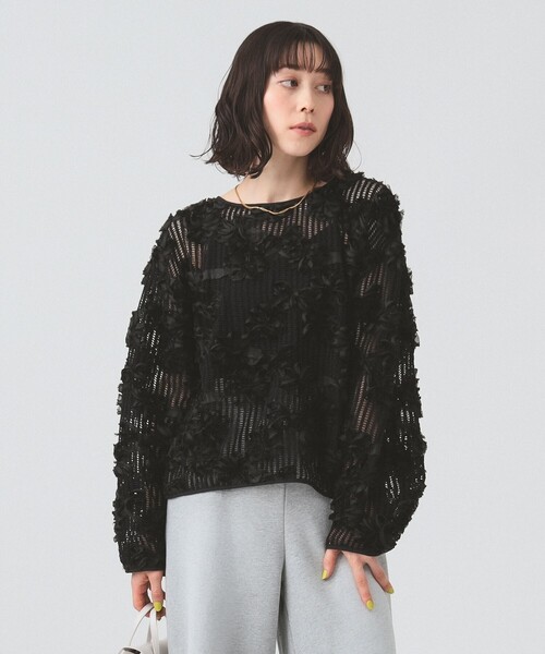 Ray BEAMS（レイビームス）の「メッシュ テープ シシュウ トップス（Tシャツ/カットソー・レディース・ホワイト系その他6/ブラック・ONE SIZE）」の10枚目の写真