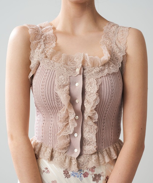 ME COUTURE（ミークチュール）の「アイレットレースノースリニット（ニット/セーター・レディース・ピンク/オフホワイト/ブラック・FREE）」の7枚目の写真