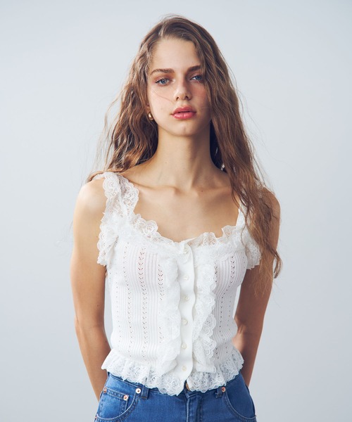 ME COUTURE（ミークチュール）の「アイレットレースノースリニット（ニット/セーター・レディース・ピンク/オフホワイト/ブラック・FREE）」の18枚目の写真