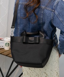 リボン付き 幅広マチ ナイロン2WAYショルダーバッグ