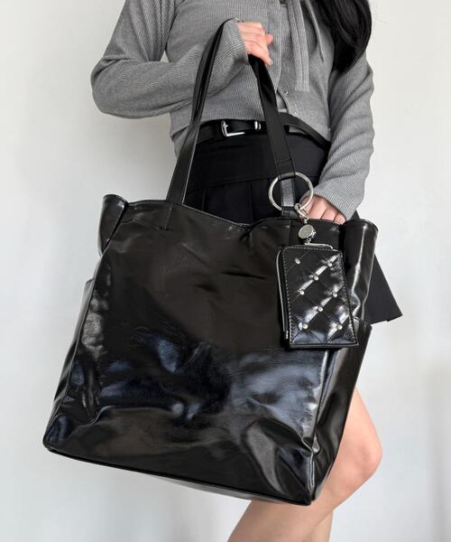 WEGO（ウィゴー）の「WEGO/リールパスケース付きA4BIGトート（トートバッグ・レディース・ブラック/シルバー・FREE）」の5枚目の写真