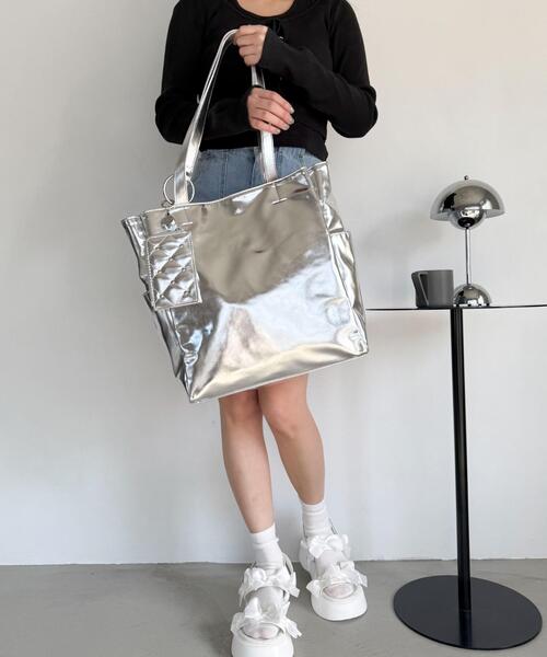 WEGO（ウィゴー）の「WEGO/リールパスケース付きA4BIGトート（トートバッグ・レディース・ブラック/シルバー・FREE）」の9枚目の写真