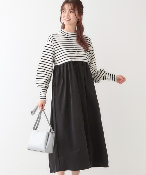 DRESKIP（ドレスキップ）の「【S-LL】リブニットドッキングワンピース（ワンピース・レディース・ライトグレー/ブラック/ホワイト系5・01/02/03/04）」の2枚目の写真