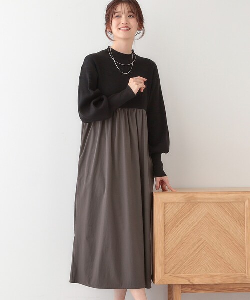 DRESKIP（ドレスキップ）の「【S-LL】リブニットドッキングワンピース（ワンピース・レディース・ライトグレー/ブラック/ホワイト系5・01/02/03/04）」の3枚目の写真