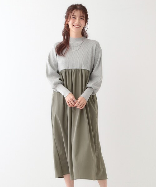 DRESKIP（ドレスキップ）の「【S-LL】リブニットドッキングワンピース（ワンピース・レディース・ライトグレー/ブラック/ホワイト系5・01/02/03/04）」の4枚目の写真