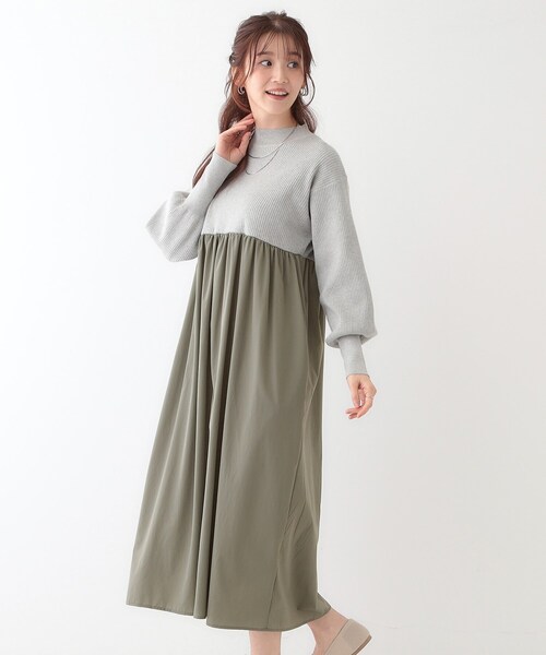 DRESKIP（ドレスキップ）の「【S-LL】リブニットドッキングワンピース（ワンピース・レディース・ライトグレー/ブラック/ホワイト系5・01/02/03/04）」の5枚目の写真