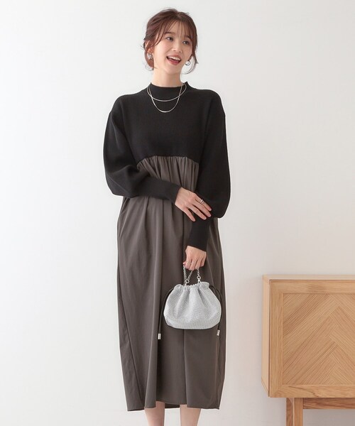 DRESKIP（ドレスキップ）の「【S-LL】リブニットドッキングワンピース（ワンピース・レディース・ライトグレー/ブラック/ホワイト系5・01/02/03/04）」の8枚目の写真