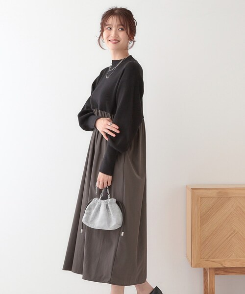 DRESKIP（ドレスキップ）の「【S-LL】リブニットドッキングワンピース（ワンピース・レディース・ライトグレー/ブラック/ホワイト系5・01/02/03/04）」の9枚目の写真