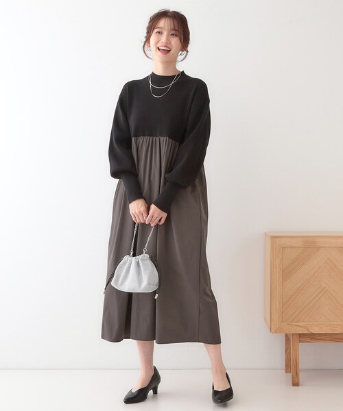 DRESKIP（ドレスキップ）の「【S-LL】リブニットドッキングワンピース（ワンピース・レディース・ライトグレー/ブラック/ホワイト系5・01/02/03/04）」の10枚目の写真