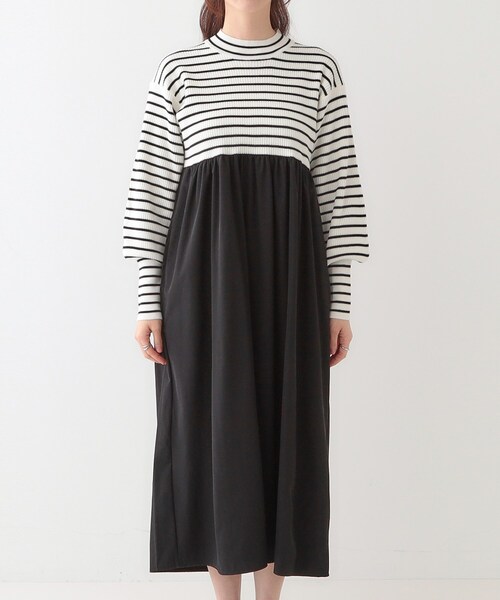 DRESKIP（ドレスキップ）の「【S-LL】リブニットドッキングワンピース（ワンピース・レディース・ライトグレー/ブラック/ホワイト系5・01/02/03/04）」の16枚目の写真