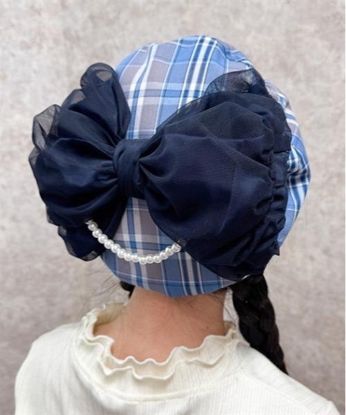 お値下げアクシーズファム axes femme パール付リボンチェックベレー axes femme（アクシーズファム）の「パール付リボンチェックベレー