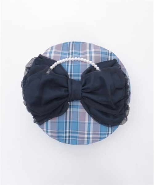 axes femme（アクシーズファム）の「パール付リボンチェックベレー（ハンチング/ベレー帽・レディース・ブルー/ベージュ/ラベンダー・FREE）」の5枚目の写真