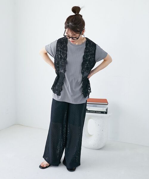 le.coeur blanc(ルクールブラン)の「Fanakaミックスレースパンツ(その他パンツ・レディース・ブラック/オフホワイト・38)」の22枚目の写真