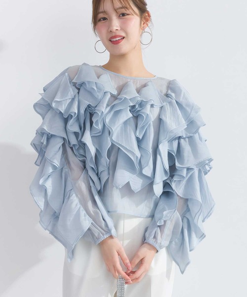 PICCIN PERLA(ピッチンペルラ)の「ラッフルシアーブラウス(シャツ/ブラウス・レディース・オフホワイト/ブラック/サックスブルー/キャメル/チャコールグレー・M)」の6枚目の写真