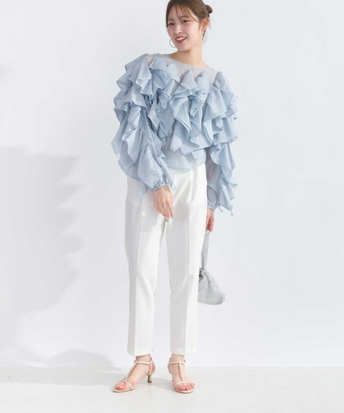 PICCIN PERLA(ピッチンペルラ)の「ラッフルシアーブラウス(シャツ/ブラウス・レディース・オフホワイト/ブラック/サックスブルー/キャメル/チャコールグレー・M)」の10枚目の写真