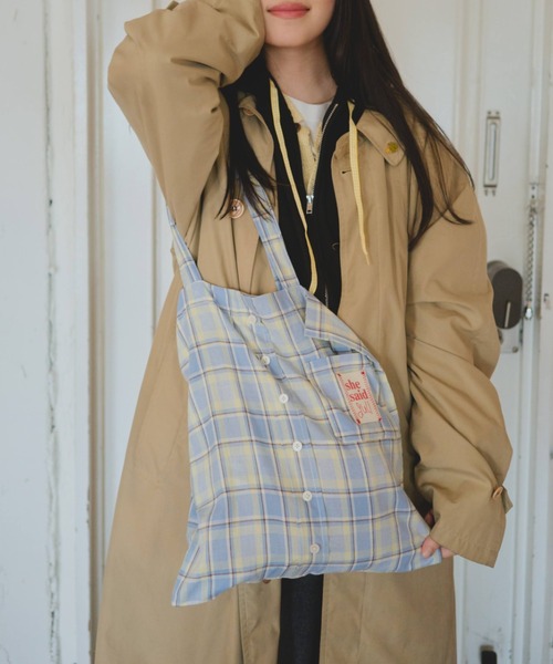 common gull products.(コモンガルプロダクツ)の「shesaidthat×common gull products.初めまして。 ” check bag ”(トートバッグ・レディース・アイボリー/サックスブルー系・フリー)」の11枚目の写真