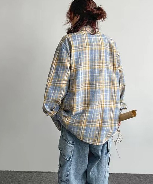 B.I.D.(ビーアイディー)の「《ルーズシルエットネルチェック長袖シャツ/ネルシャツ004(シャツ/ブラウス・メンズ・イエロー/ブルー/レッド・FREE)」の22枚目の写真
