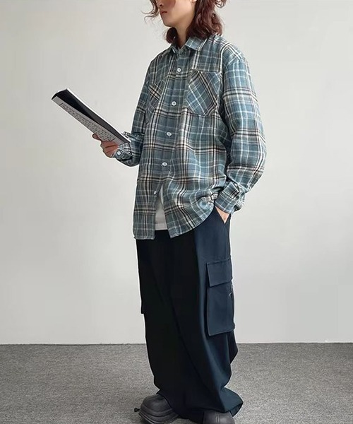 B.I.D.(ビーアイディー)の「《ルーズシルエットネルチェック長袖シャツ/ネルシャツ004(シャツ/ブラウス・メンズ・イエロー/ブルー/レッド・FREE)」の4枚目の写真