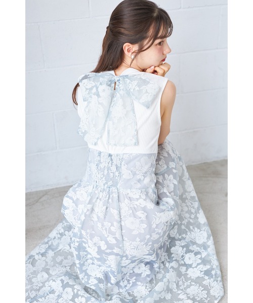 ZOZO限定】バックリボンシアーフラワードッキングワンピース