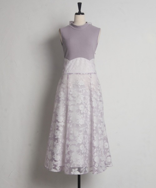 tocco closet（トッコ　クローゼット）の「【ZOZO限定】バックリボンシアーフラワードッキングワンピース（ワンピース・レディース・チャコールグレー/クリアブルー/ラベンダー・M）」の6枚目の写真