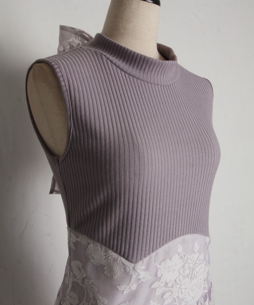 tocco closet（トッコ　クローゼット）の「【ZOZO限定】バックリボンシアーフラワードッキングワンピース（ワンピース・レディース・チャコールグレー/クリアブルー/ラベンダー・M）」の11枚目の写真