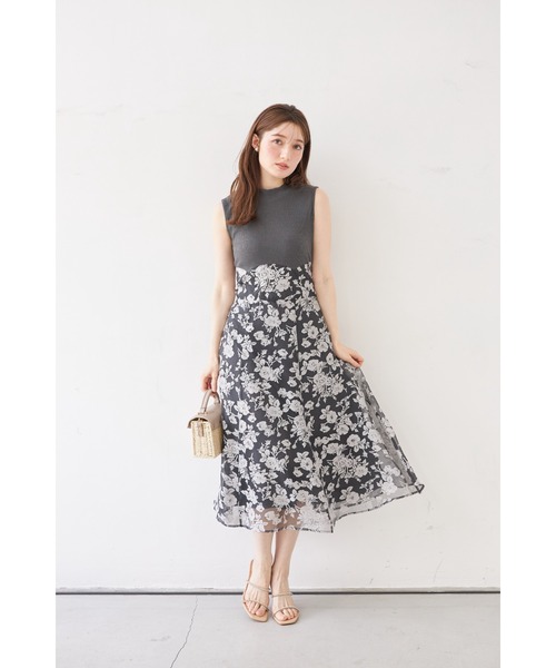 ZOZO限定】バックリボンシアーフラワードッキングワンピース