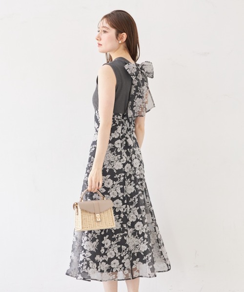 新品タグ付き★今季シアー バックリボン ワンピース★半袖ワンピース シアー バックリボン ワンピース