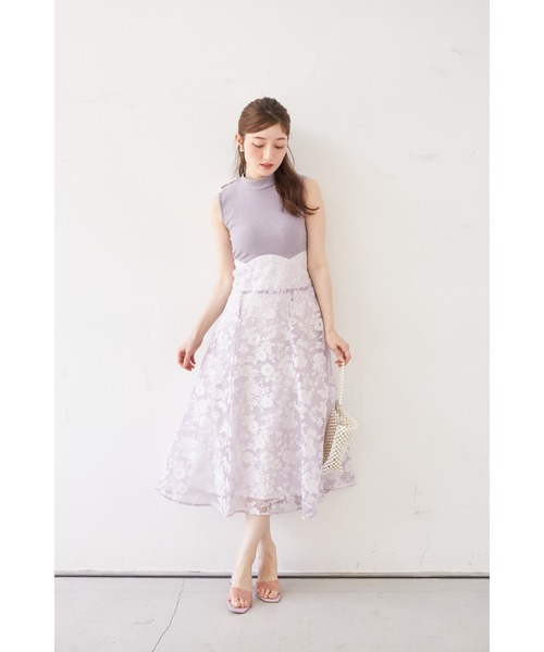 tocco closet（トッコ　クローゼット）の「【ZOZO限定】バックリボンシアーフラワードッキングワンピース（ワンピース・レディース・チャコールグレー/クリアブルー/ラベンダー・M）」の21枚目の写真