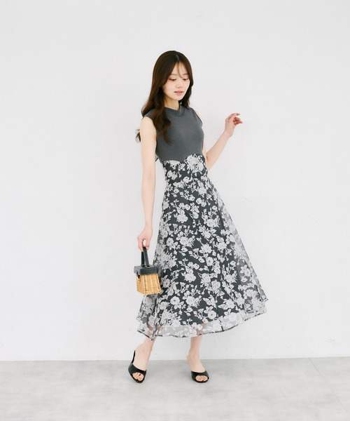 ZOZO限定】バックリボンシアーフラワードッキングワンピース