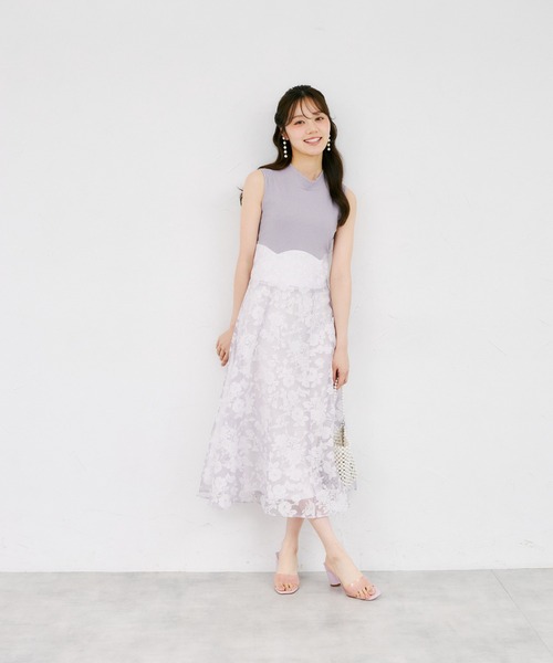 ZOZO限定】バックリボンシアーフラワードッキングワンピース
