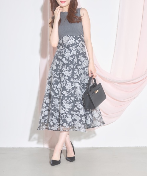 ZOZO限定】バックリボンシアーフラワードッキングワンピース