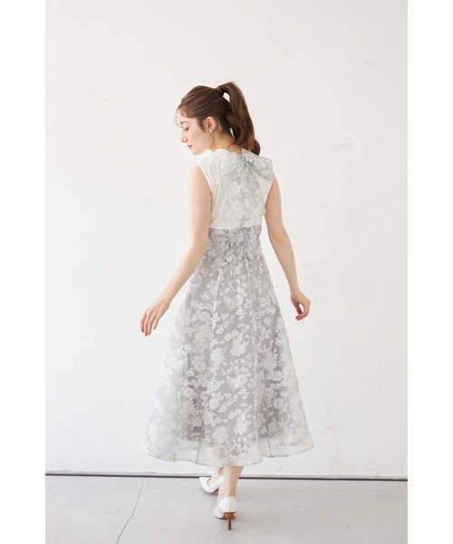 ZOZO限定】バックリボンシアーフラワードッキングワンピース