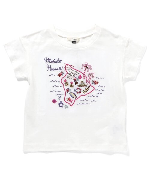 Seraph（セラフ）の「【ジュニア対応】リゾート刺繍半袖Tシャツ（Tシャツ/カットソー・キッズ・ピンク/レモンイエロー/オフホワイト/サックスブルー・80/90/100/110/120/130/140）」の2枚目の写真