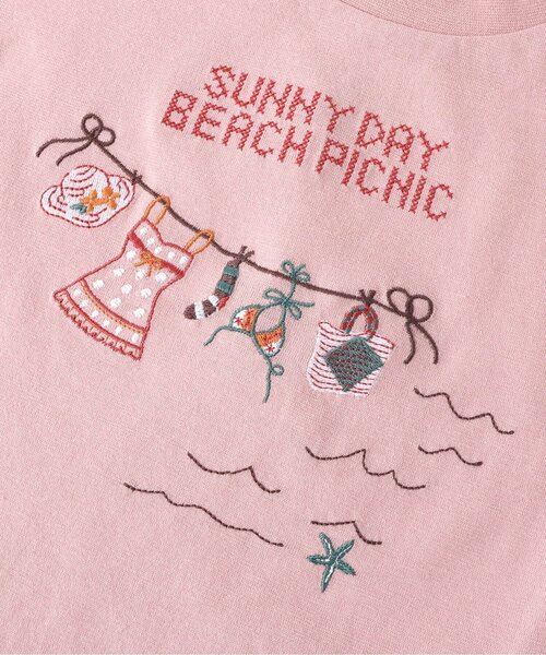 Seraph（セラフ）の「【ジュニア対応】リゾート刺繍半袖Tシャツ（Tシャツ/カットソー・キッズ・ピンク/レモンイエロー/オフホワイト/サックスブルー・80/90/100/110/120/130/140）」の6枚目の写真