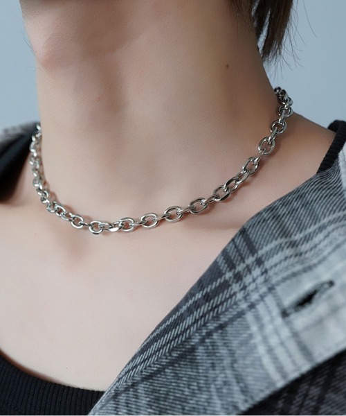 シルバーチェーンネックレス/短め/40cm/チョーカー風/ユニセックス