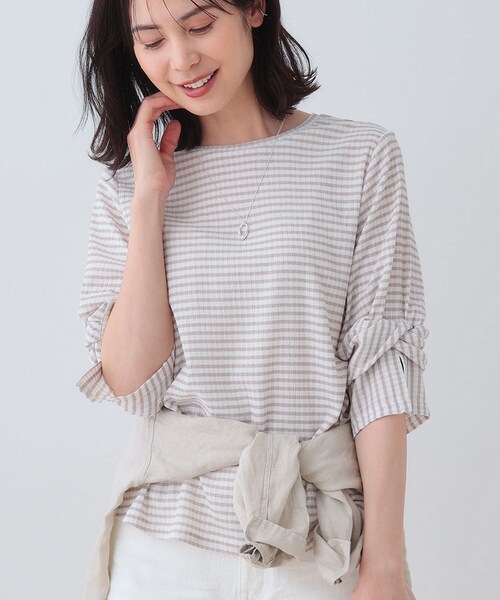tシャツ 「洗える／吸水速乾／UVケア」ねじりデザイン袖カットソー レディース INDIVI tシャツ 「洗える／吸水速乾／UVケア」ねじりデザイン袖