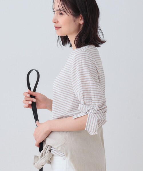 tシャツ 「洗える／吸水速乾／UVケア」ねじりデザイン袖カットソー レディース INDIVI tシャツ 「洗える／吸水速乾／UVケア」ねじりデザイン袖