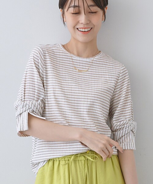 INDIVI / インディヴィ 【洗える／吸水速乾／UVケア】ねじりデザイン袖カットソー INDIVI tシャツ 「洗える／吸水速乾／UVケア」ねじりデザイン袖