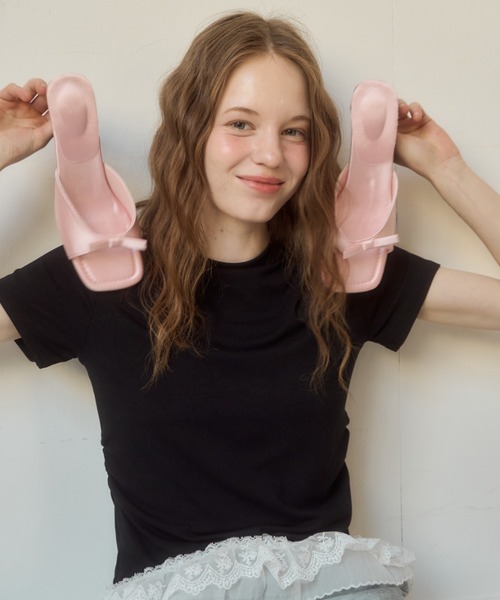 Birthday room（バースデイルーム）の「スクエアリボンミュールサンダル/square mule sandal（サンダル・レディース・シルバー/ピンク/ブラック・SMALL/MEDIUM/LARGE）」の15枚目の写真