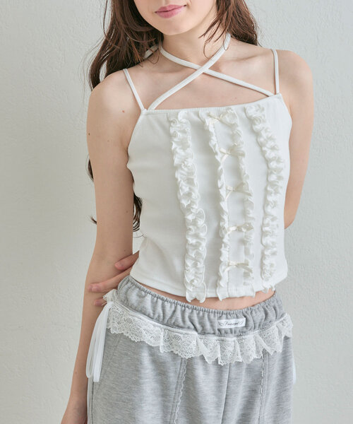 OLIVE des OLIVE（オリーブデオリーブ）の「ribbonフリルキャミソール（キャミソール・レディース・サックスブルー/ブラック/オフホワイト・FREE）」の18枚目の写真