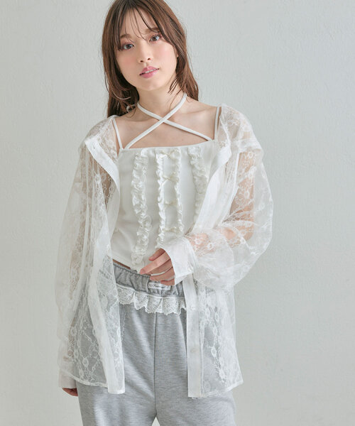 OLIVE des OLIVE（オリーブデオリーブ）の「ribbonフリルキャミソール（キャミソール・レディース・サックスブルー/ブラック/オフホワイト・FREE）」の16枚目の写真