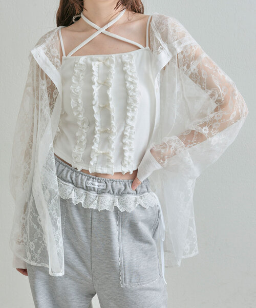 OLIVE des OLIVE（オリーブデオリーブ）の「ribbonフリルキャミソール（キャミソール・レディース・サックスブルー/ブラック/オフホワイト・FREE）」の15枚目の写真